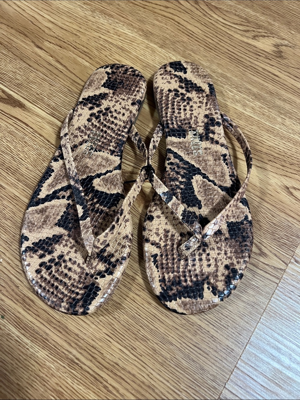 TKEES Brown and Black Snakeskin Flip Flops